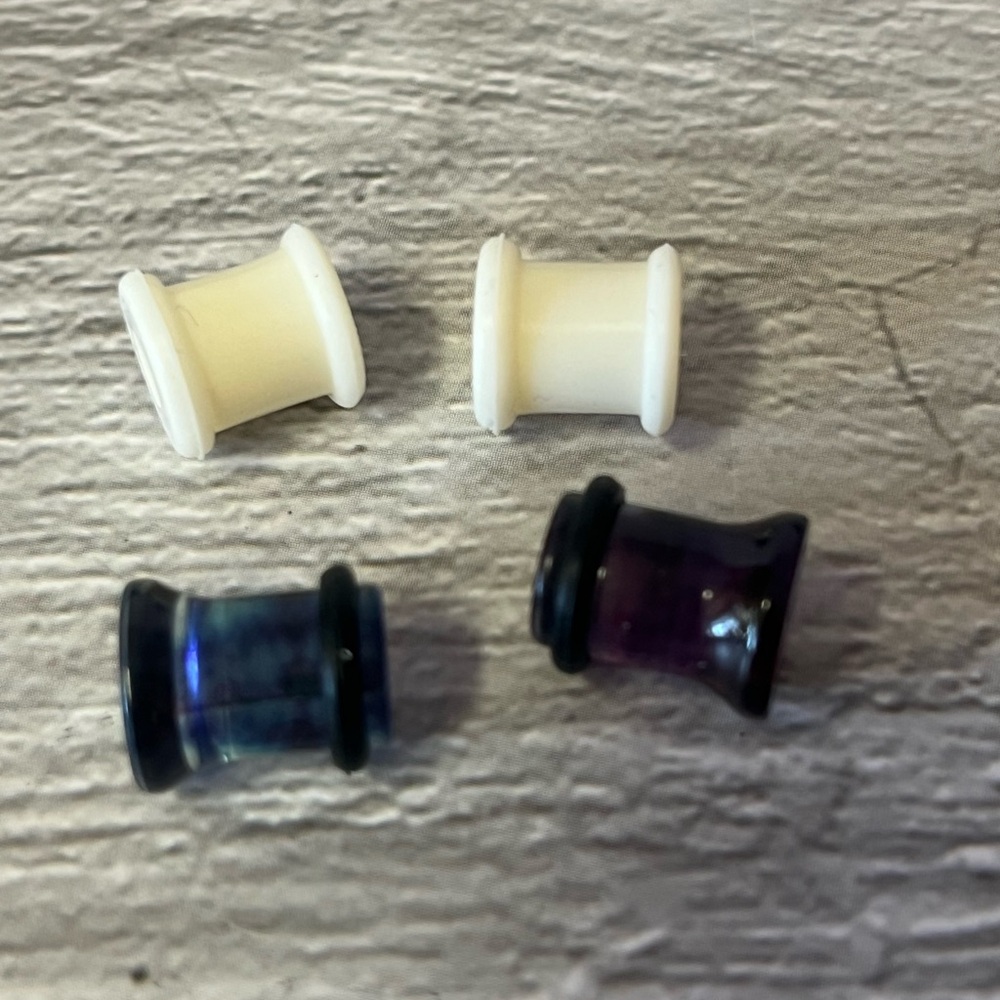 White & Blue/Purple Plug Earrings Set 2